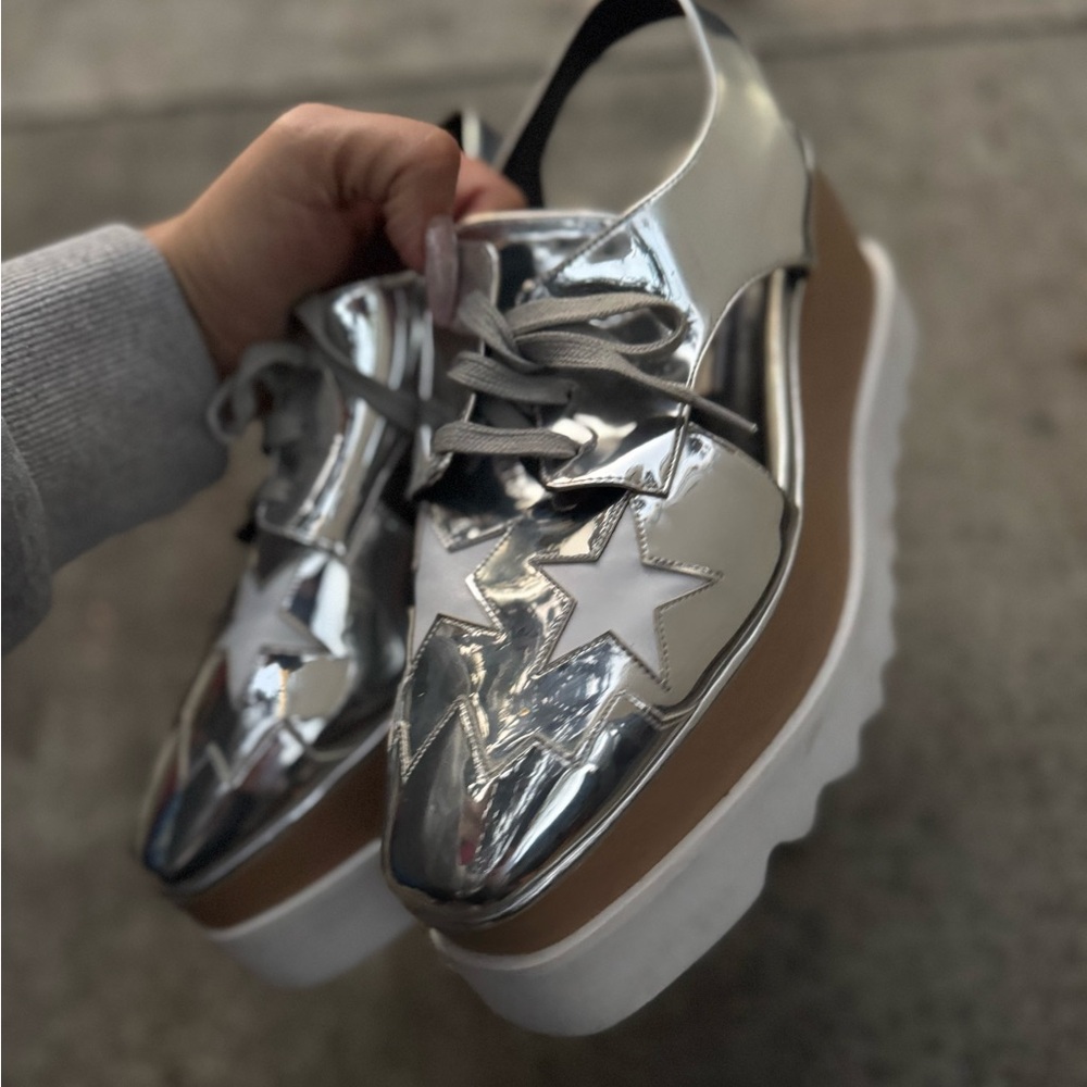 Silver Platform Wedge Sandals - image 7